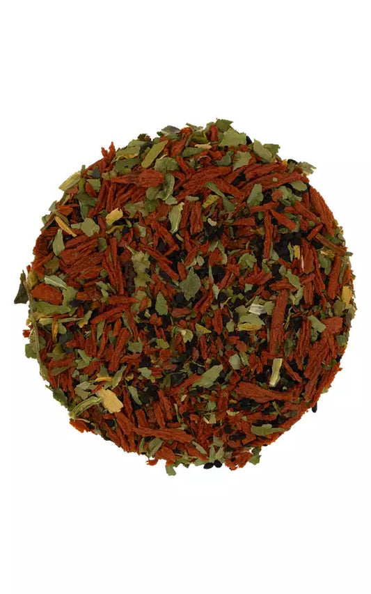 Pomidor z czarnuszką i czosnkiem niedźwiedzim. 50g